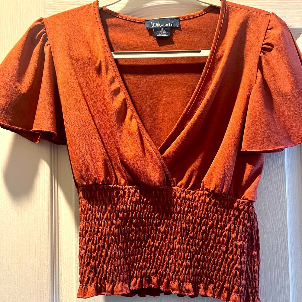 V neck Blouse with ruched waistband